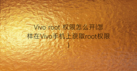 Vivoroot权限怎么开(怎样在Vivo手机上获取root权限)